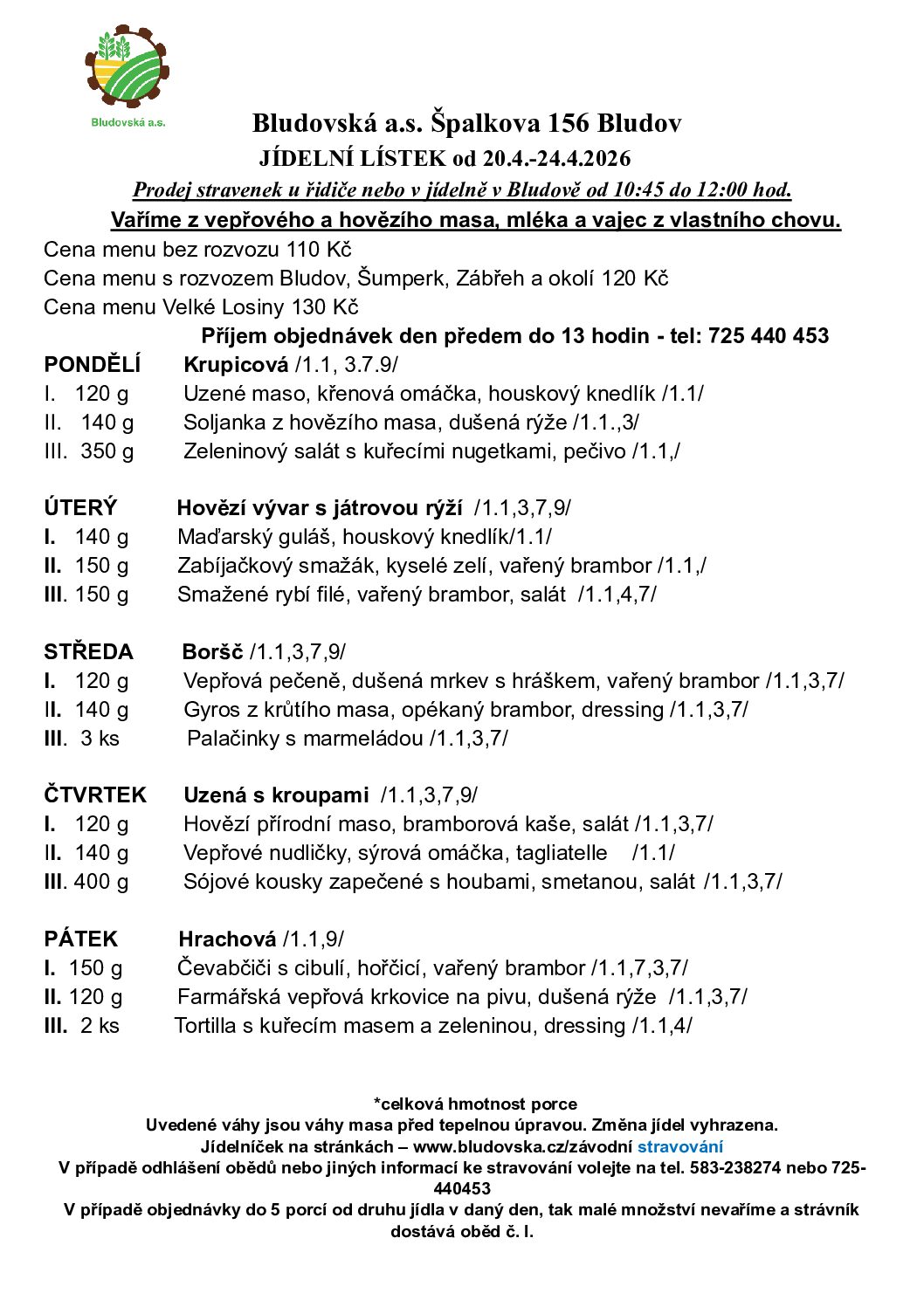 Jídelníček od 20.4. – 24.4.2026