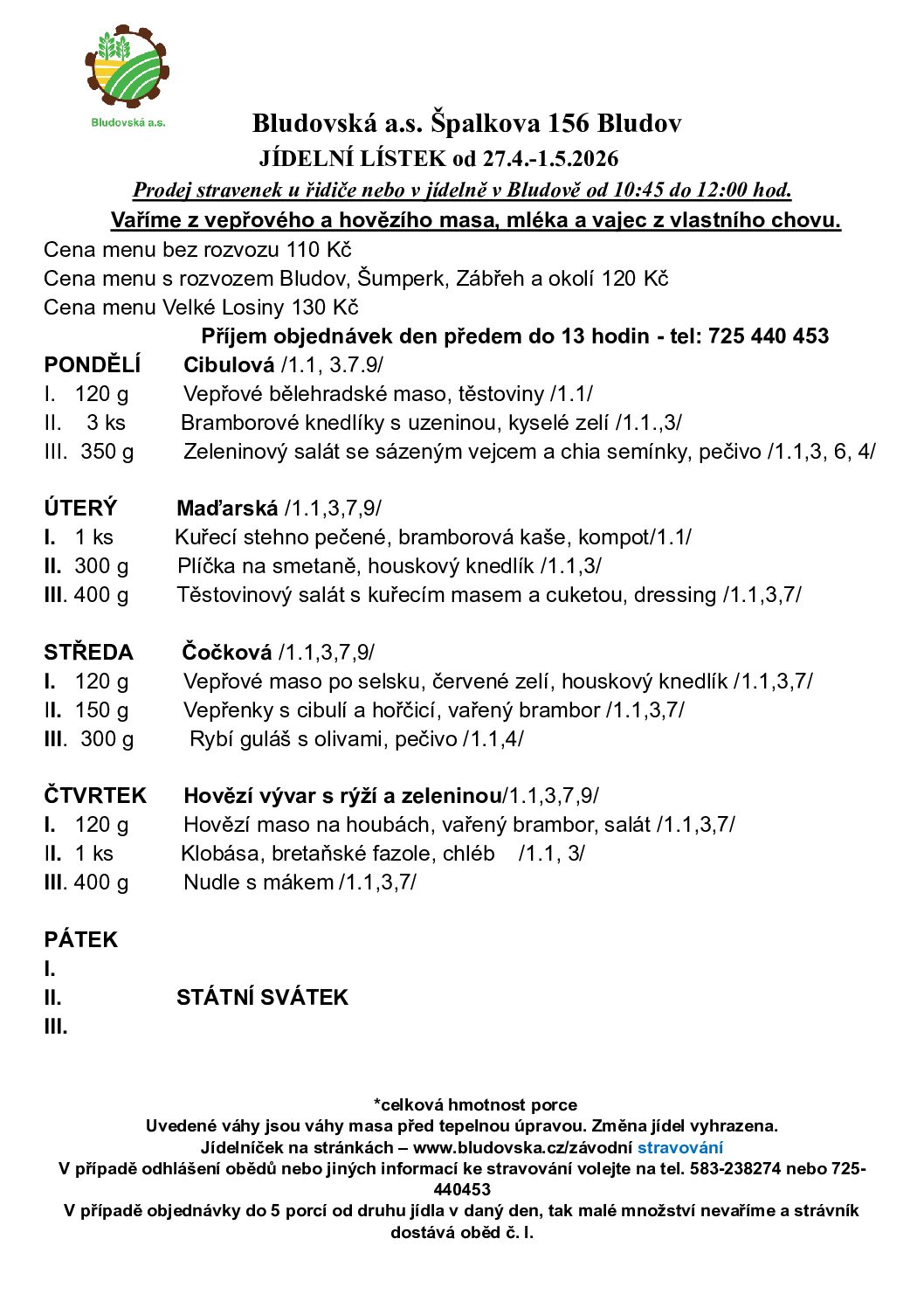 Jídelníček 27.4. – 1.5.2026