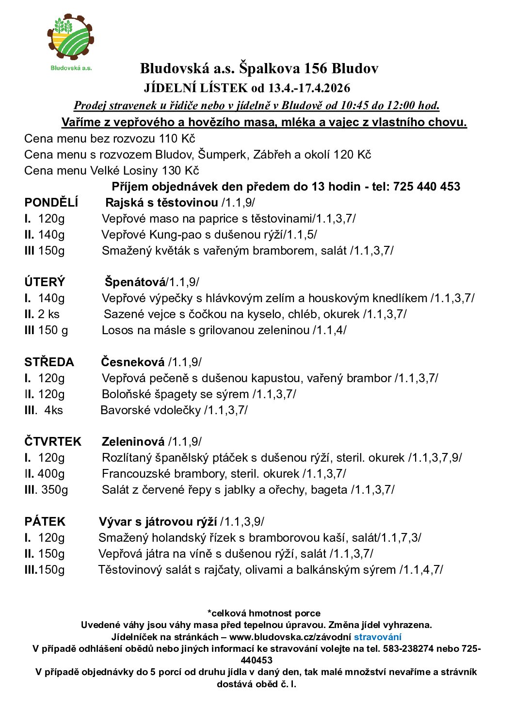 Jídelníček od 13.4. – 17.4.2026